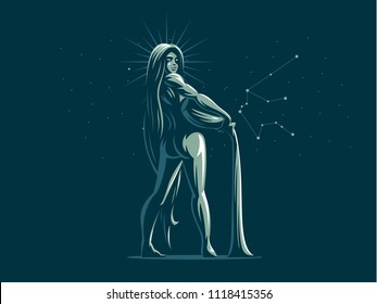 Sign of the zodiac Aquarius. Constellation of Aquarius. Vector illustration.