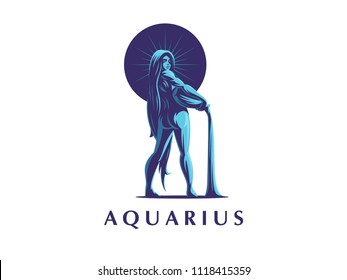 Sign of the zodiac Aquarius. Constellation of Aquarius. Vector illustration.