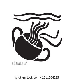 Sign of zodiac Aquarius. Hand drawn vector illustration isolated on white background. Design for apparel, postcard, card, tatoo.