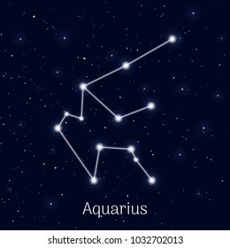Sign zodiac aquarius, night sky background, realistic. Astrological symbol of calm and melancholy. Vector illustration of ancient sacral image