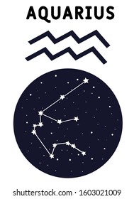 Sign zodiac aquarius, night sky background, realistic. Astrological symbol of calm and melancholy. illustration of ancient sacral image