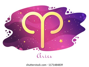 Sign of the zodiac of Aries, astrological horoscope, predictions for the new year, symbol on stary magic sky background. Vector illustration