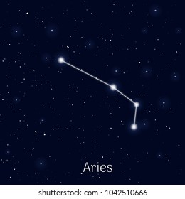 Sign zodiac aries, night sky background, realistic. Astrological symbol of strength, dedication and health. Vector illustration of ancient sacral theme