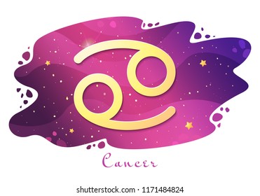 Sign of the zodiac of Cancer, astrological horoscope, predictions for the new year, symbol on stary magic sky background. Vector illustration