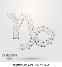 Sign of the zodiac Capricorn composed of 3D triangles, lines, dots and formations. Vector illustration of the EPS 10.