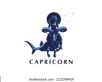 Sign of the zodiac Capricorn. Constellation of Capricorn. A woman riding a horse in Capricorn. Vector illustration.