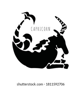 Sign of zodiac Capricorn. Hand drawn vector illustration isolated on white background. Design for apparel, postcard, card, tatoo.
