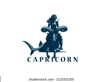 Sign of the zodiac Capricorn. A woman riding a horse in Capricorn. Vector illustration.