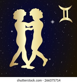 Sign of the zodiac Gemini is the starry sky, vector Illustration.  Contour icon.