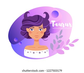 Sign of the zodiac. Horoscope. Astrology. Vector isolated illustration. Cartoon characters. Taurus.