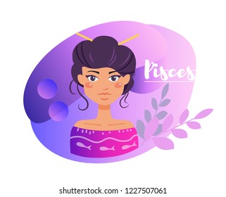 Sign of the zodiac. Horoscope. Astrology. Vector isolated illustration. Cartoon characters. Pisces