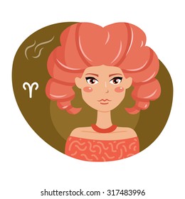 Sign of the zodiac. Horoscope. Astrology. Vector isolated illustration. Cartoon characters. Aries