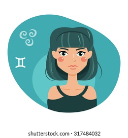 Sign of the zodiac. Horoscope. Astrology. Vector isolated illustration. Cartoon characters. Gemini