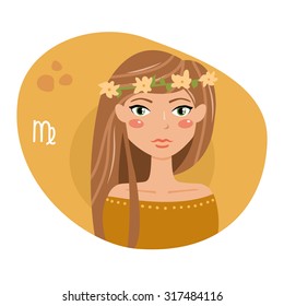 Sign of the zodiac. Horoscope. Astrology. Vector isolated illustration. Cartoon characters. Virgo