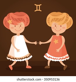 Sign of the zodiac. Horoscope. Astrology. Vector isolated illustration. Cartoon characters. Gemini