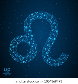 Sign of the zodiac Leo composed of 3D triangles, lines, dots and formations. Vector illustration of the EPS 10.