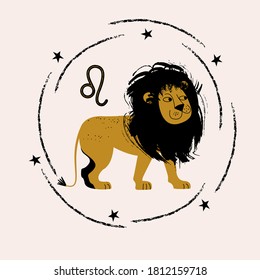 Sign of the zodiac Leo. Constellation of Leo. Vector illustration in flat style.