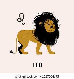 Sign of the zodiac Leo. Constellation of Leo. Vector illustration in flat style.