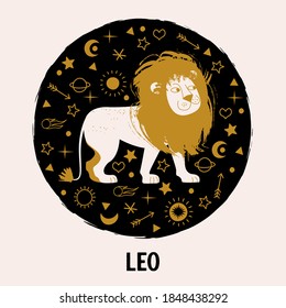 Sign of the zodiac Leo. Constellation of Leo. Vector illustration in flat style.