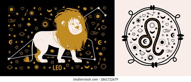 Sign of the zodiac Leo. Constellation of Leo. Vector illustration in flat style.