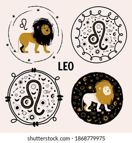 Sign of the zodiac Leo. Constellation of Leo. Vector illustration in flat style.