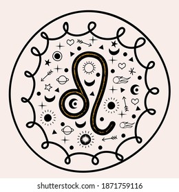 Sign of the zodiac Leo. Constellation of Leo. Vector illustration in flat style.