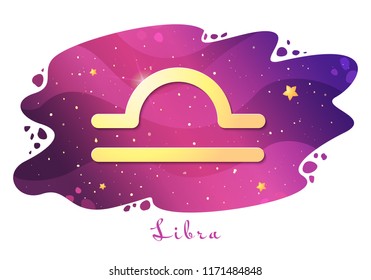 Sign of the zodiac of Libra, astrological horoscope, predictions for the new year, symbol on stary magic sky background. Vector illustration