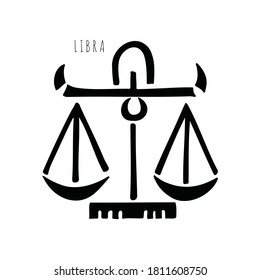 Sign of zodiac Libra. Hand drawn vector illustration isolated on white background. Design for apparel, postcard, card, tatoo.