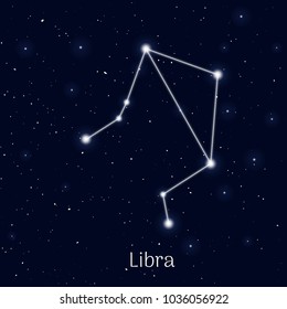 Sign zodiac libra, night sky background, realistic. Astrological symbol of equilibrium, balance and harmony. Vector illustration of ancient sacral image
