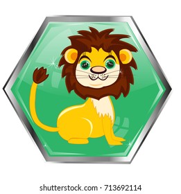 Sign of the zodiac lion on button on white background