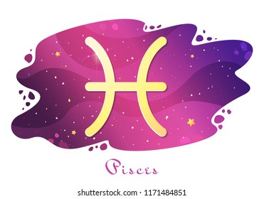 Sign of the zodiac of Pisces, astrological horoscope, predictions for the new year, symbol on stary magic sky background. Vector illustration