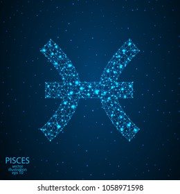 Sign of the zodiac Pisces composed of 3D triangles, lines, dots and formations. Vector illustration of the EPS 10.