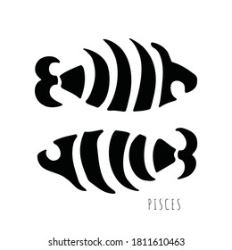 Sign of zodiac Pisces. Hand drawn vector illustration isolated on white background. Design for apparel, postcard, card, tattoo.