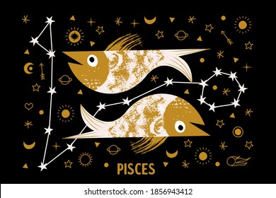 Signo de los Zodiac Pisces. Ilustración vectorial.