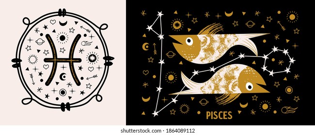 Sign of the Zodiac Pisces. Vector illustration.