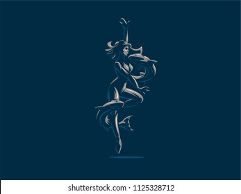 Sign of the Zodiac Pisces. A woman and two fish. Vector illustration.