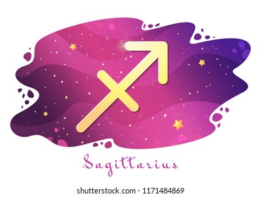 Sign of the zodiac of Sagittarius, astrological horoscope, predictions for the new year, symbol on stary magic sky background. Vector illustration