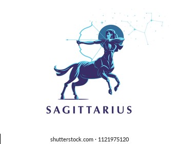 Sign of the zodiac Sagittarius. The constellation of Sagittarius. The centaur shoots a bow. Vector illustration.
