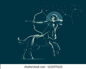Sign of the zodiac Sagittarius. The constellation of Sagittarius. The centaur shoots a bow. Vector illustration.