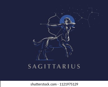 Sign of the zodiac Sagittarius. The constellation of Sagittarius. The centaur shoots a bow. Vector illustration.