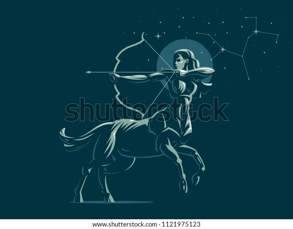 Sign of the\
zodiac Sagittarius. The constellation of Sagittarius. The centaur\
shoots a bow. Vector\
illustration.