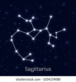 Sign zodiac sagittarius, night sky background, realistic. Astrological symbol of life, joy and energy. Vector illustration of ancient sacral image