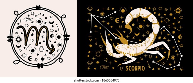 Sign of the zodiac Scorpio. Constellation of the Scorpion. Vector illustration. 