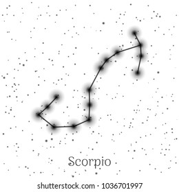 Sign zodiac scorpio, white sky background, realistic. Astrological symbol of materialism, mysticism and humanism. Vector illustration of ancient sacral image