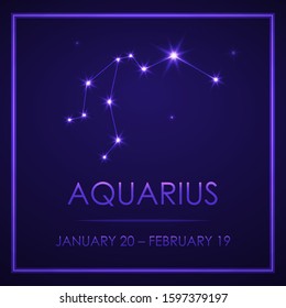 Sign of the zodiac with a signature. Aquarius. Template for flyers of fortune-telling cards, predictions, advertising, horoscopes