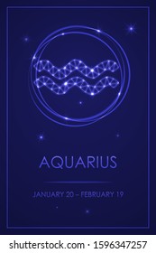 Sign of the zodiac with a signature. Star sign of the zodiac Aquarius. Template for flyers of fortune-telling cards, predictions, advertising, sales, horoscopes