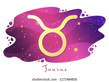 Sign of the zodiac of Taurus, astrological horoscope, predictions for the new year, symbol on stary magic sky background. Vector illustration