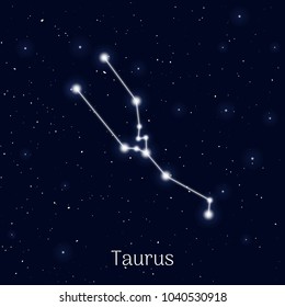 Sign zodiac taurus, night sky background, realistic. Astrological symbol of stubbornness, discretion and independence. Vector illustration of ancient sacral theme