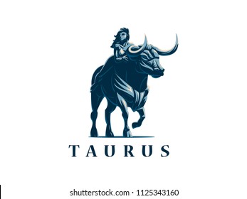Sign of the zodiac Taurus. A woman is riding a bull. Vector illustration.