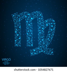 Sign of the zodiac Virgo composed of 3D triangles, lines, dots and formations. Vector illustration of the EPS 10.